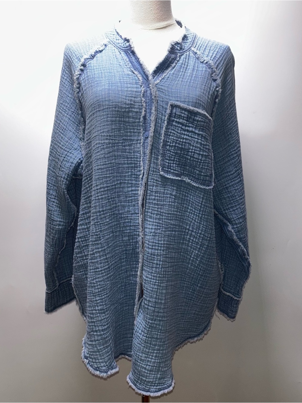 aerie Washed Blue Gauze Button Front Cover Up Shirt Size S